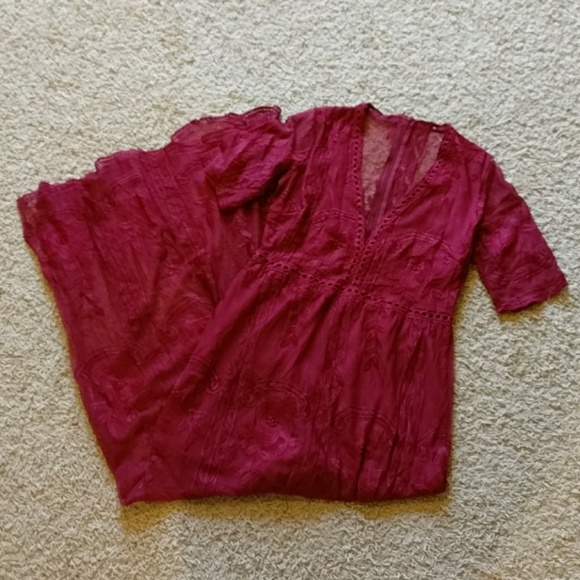 Red Embroidered Lace Maxi Romper - Picture 3 of 8